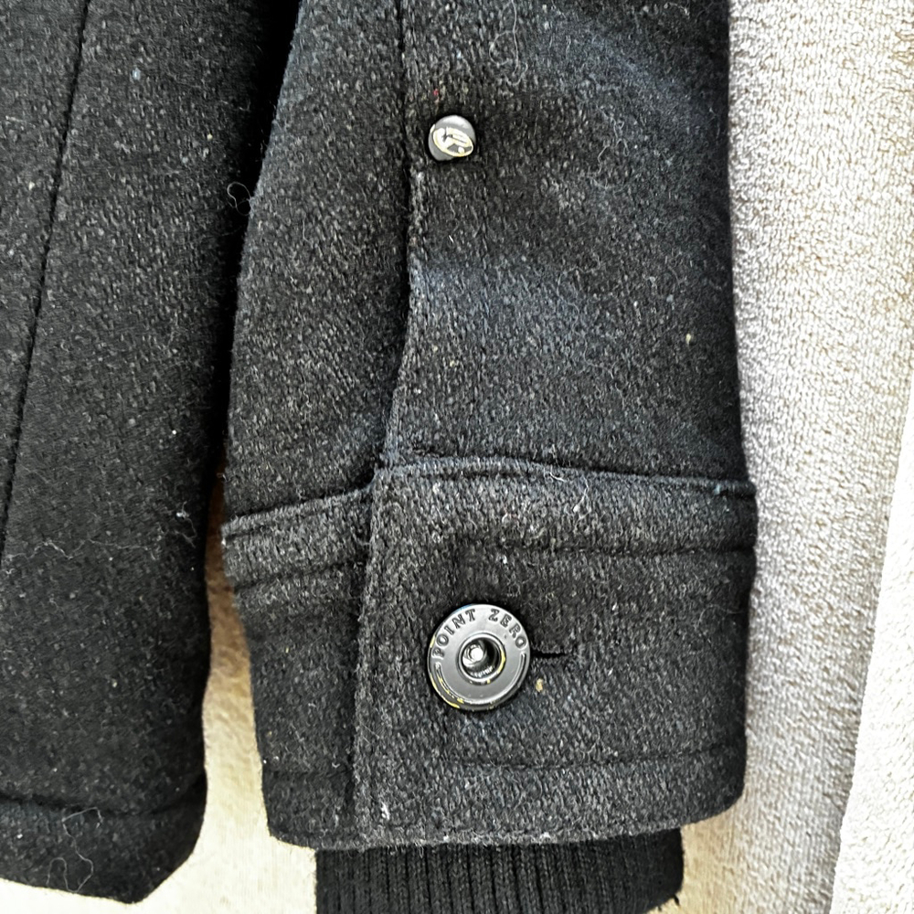 Point Zero Men’s Black Wool Blend Coat Bomber Timeless Classic Winter Warm Layer - Picture 8 of 16